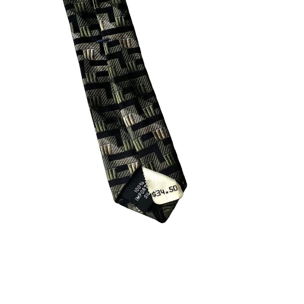Arrow 100% Silk Mens Tie Geometric Green Black New With Tags Vintage Pointed 57” - Picture 5 of 7